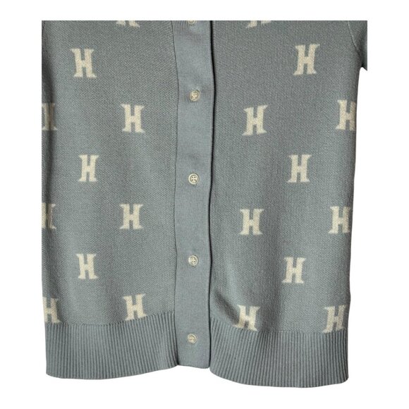 Honor The Gift Sweater Women XS Blue Gray Knit Monogram Short Sleeve Polo Preppy - Picture 7 of 12